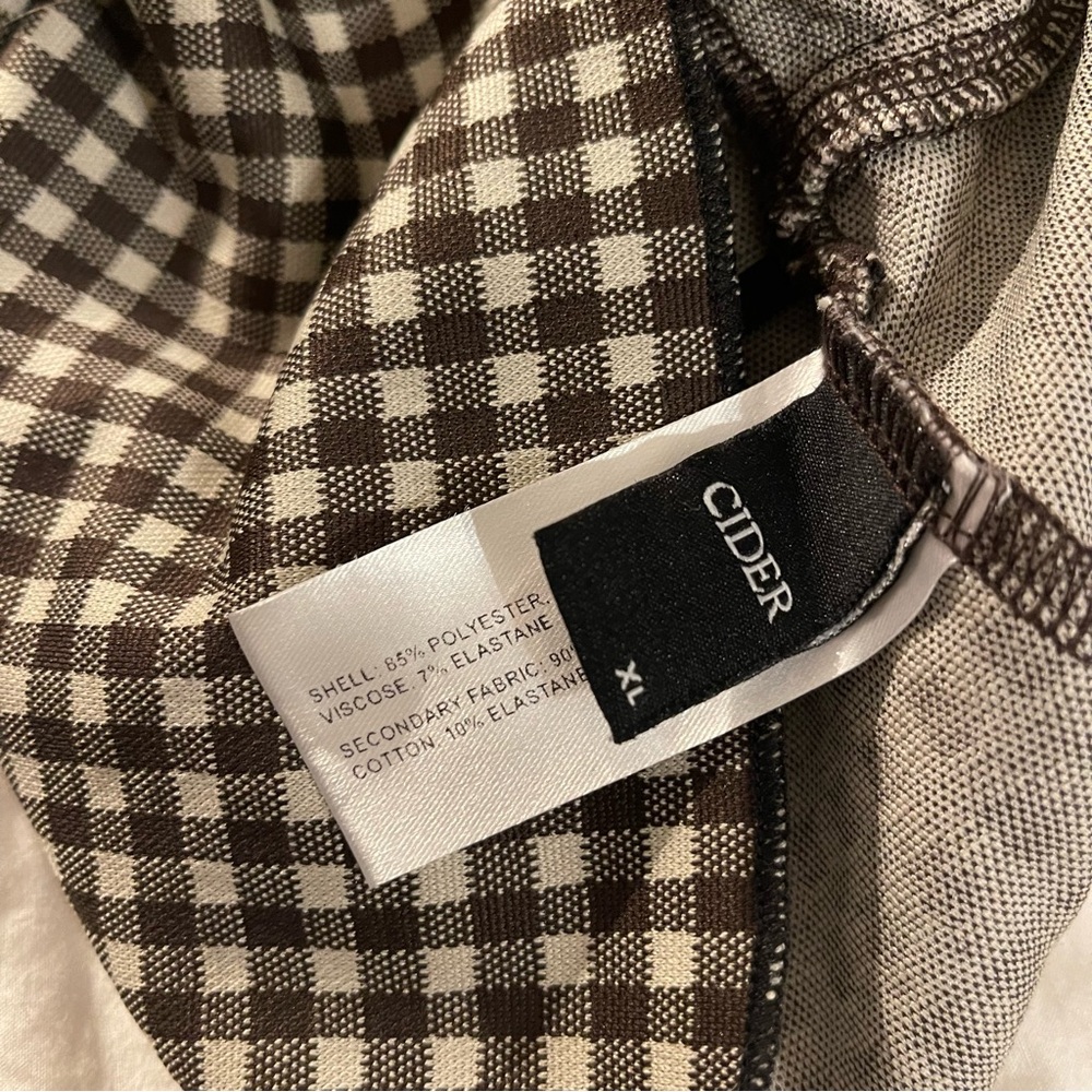 Cider Brown and White Womens Checkered Gingham Ruffle Blouse XL - Picture 7 of 9